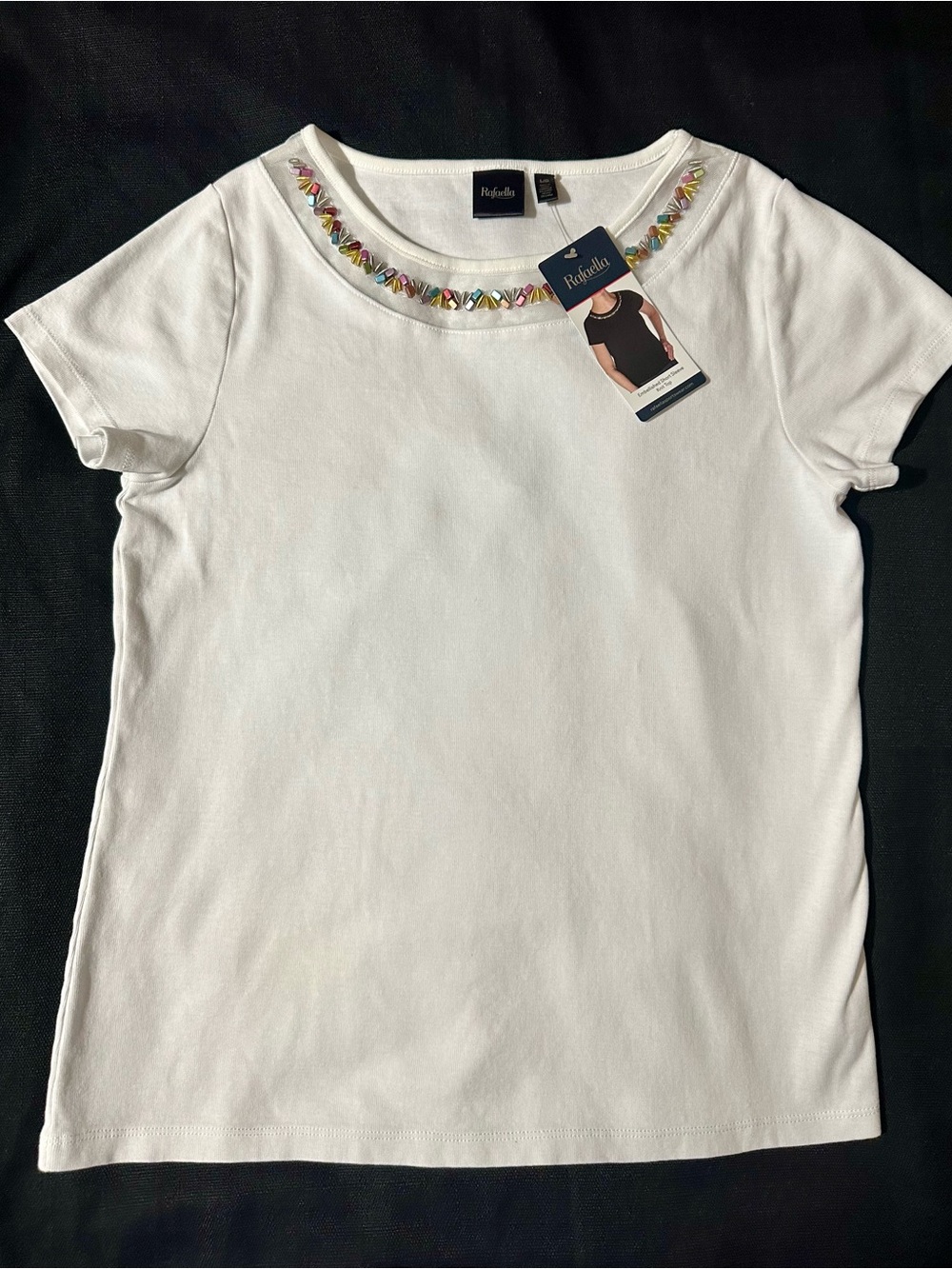 Rafaella White Embellished Neck Tee